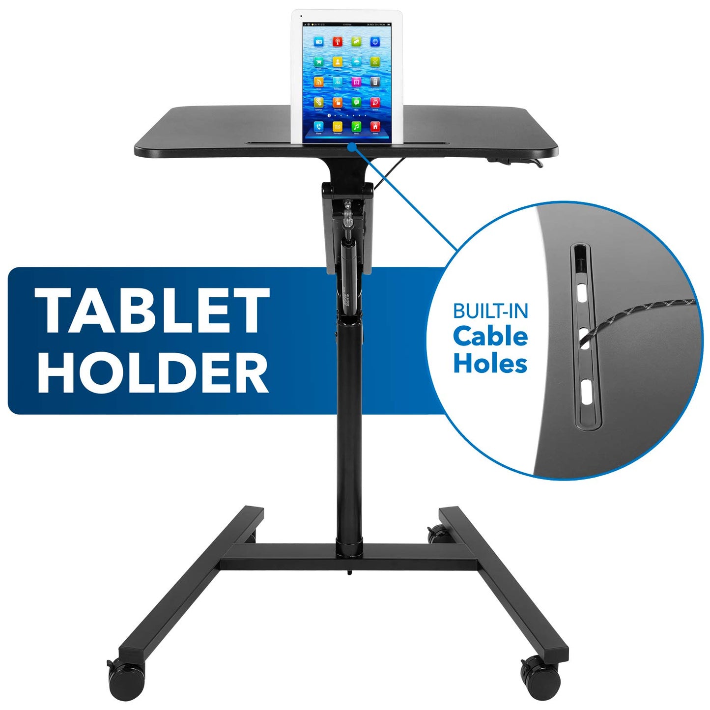 Mount-It! Mobile Standing Desk for Laptop with Wheels, Gas Spring Height Adjustable Rolling Workstation Cart, 27" x 20" Laptop Desk on Wheels, Portable Computer Desk for Home Office, Classroom