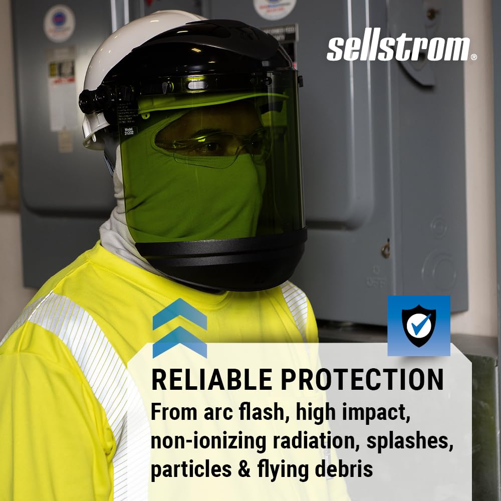 Sellstrom Full Face Shield Mask with Hard Hat - Arc Flash Rated Protective Mask for Work, for Grinding - ANSI Z87.1
