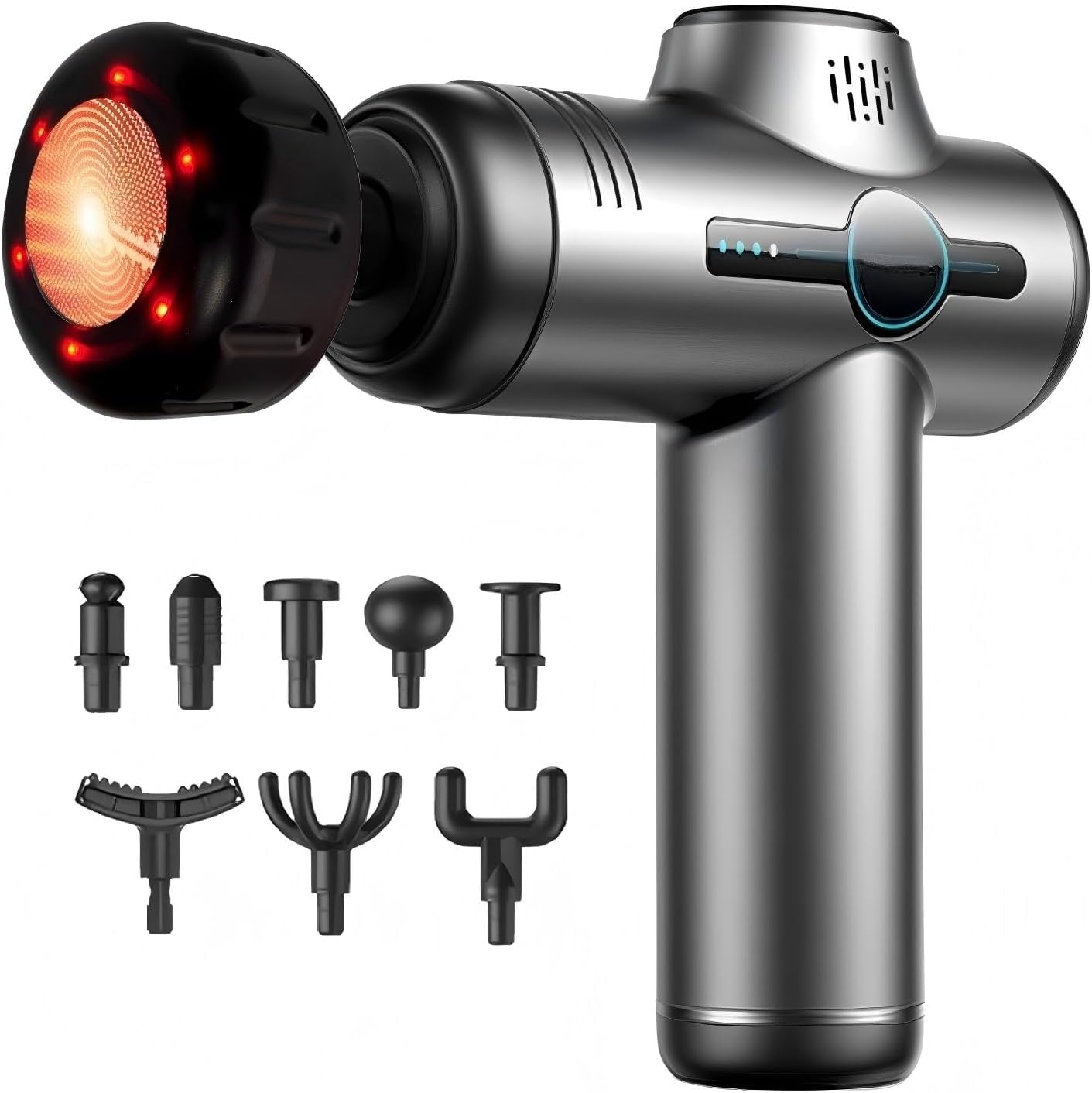 JOYSUWERUN Massage Gun with Heat, Mini Handheld Massager for Home & Travel, Quiet, Lightweight & Portable,Powerful Full Body Electric Massager Tool for Men and Women, (Grey)