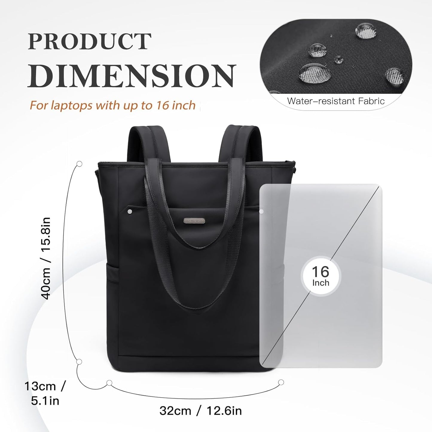 Backpack Backpack Leisure,16 Inch,Black Convertible Laptop for Women Men Carry on Tote Teacher Bookbag for College Work