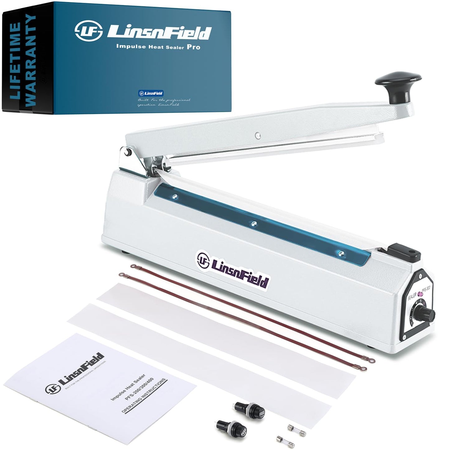 LinsnField Sealer Pro - 20 inch - 5mm Sealing Width Impulse Heat Sealer Manual - Most Heavy Duty for Strong, Secure Sealing for Long Term Food Storage Heat Sealer Machine for All Bags (White)