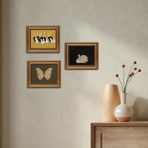 Gold Framed Vintage Butterfly Canvas Wall Art - Moody Insect Artwork for Living Room, 8x10