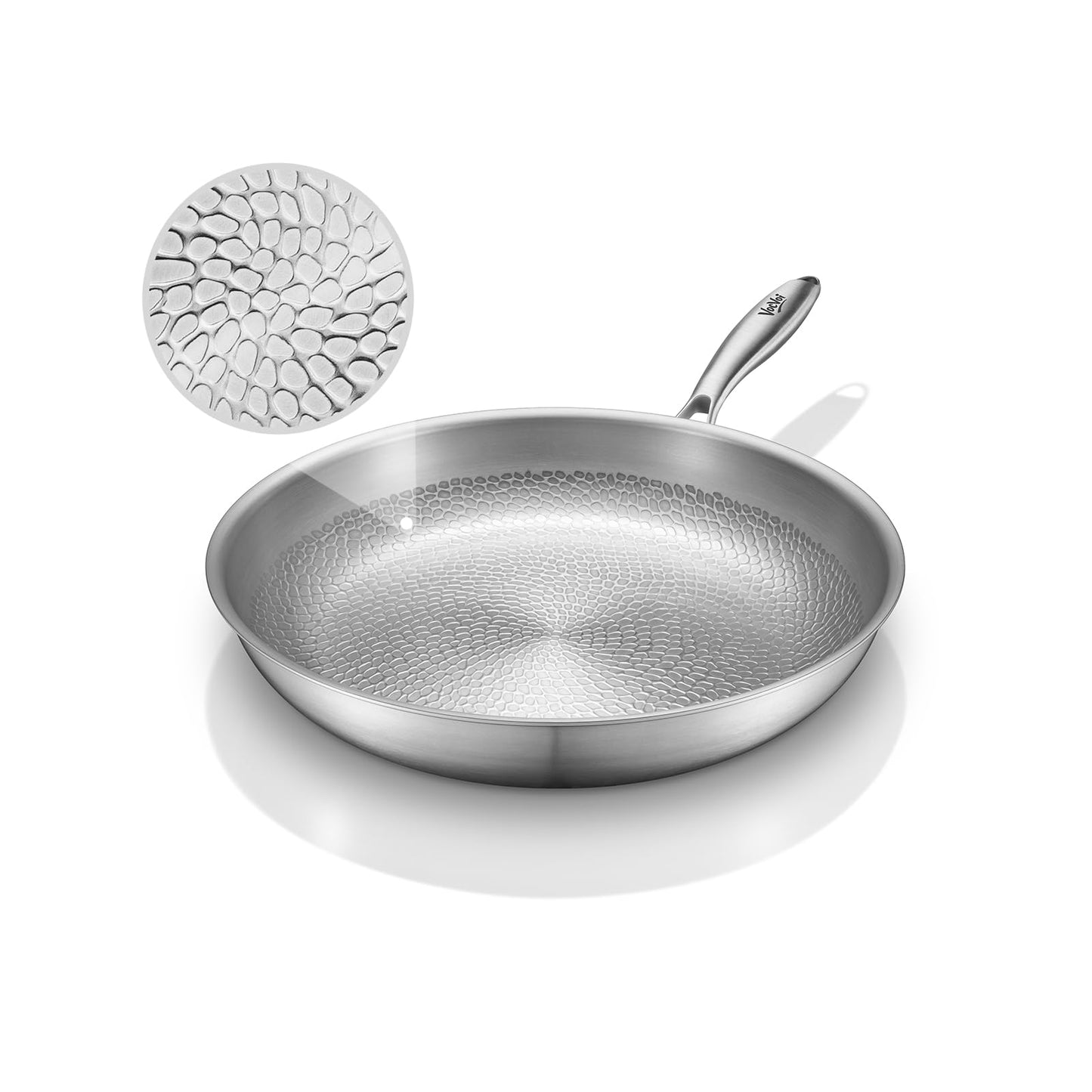 Titanium pans for cooking Non Stick,12" Uncoated Hammered titanium pro frying pan, PFAS Free Cookware, Butter warmer skillet, Induction & Oven-Safe
