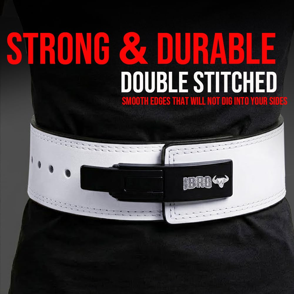 IBRO Powerlifting Lever Gym Belt – Power 10MM Extreme Heavy Duty Genuine Leather Belts - Squats Deadlifts Bodybuilding Weight Lifting IPF Power Lifting Strongman for Men 10mm AllWhite XL