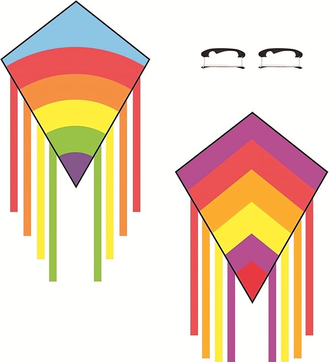 Simxkai Diamond Kite Easy to Fly for Children, Adults, Beginners 2 Set (Color Stripe)