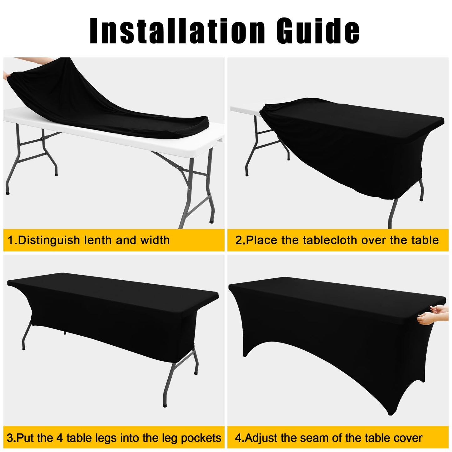 Smiry 6 Pack Spandex Table Cloth 6FT, Elastic Fitted Stretch Tablecloths, Washable and Wrinkle Free Rectangular Patio Talole Cover for Outdoor, Wedding, Banquet & Parties (Black,72Lx30Wx30H Inch)