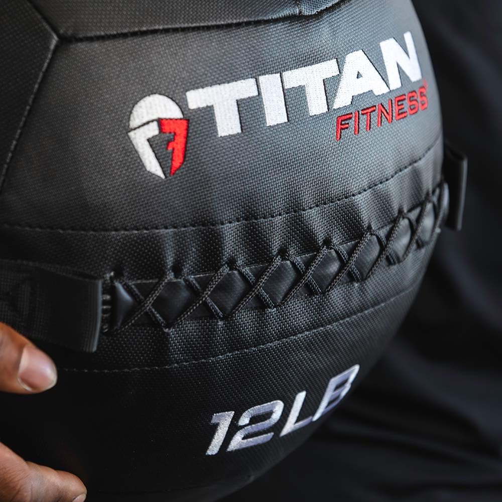 Titan Fitness 6 LB - 14 LB Set Soft Shell Medicine Wall Balls with Poly-Composite Laminate Cross Texture Non-Slip Grip for Throwing, Core Strength, Floor Exercises, Stretching