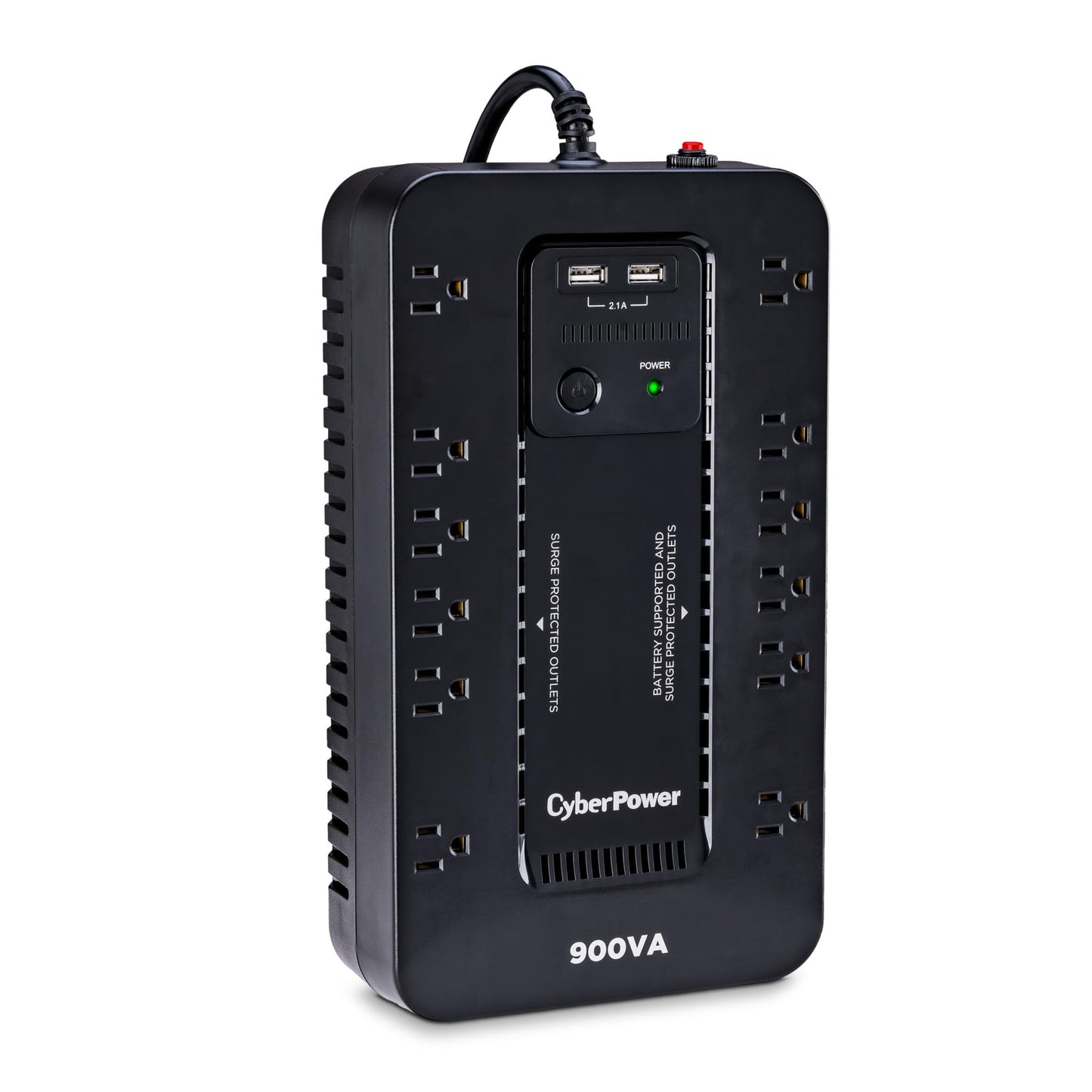 CyberPower ST900U Standby UPS Battery Backup and Surge Protector, 900VA/500W, 12 Outlets, 2 USB Charging Ports, Compact, UL Certified