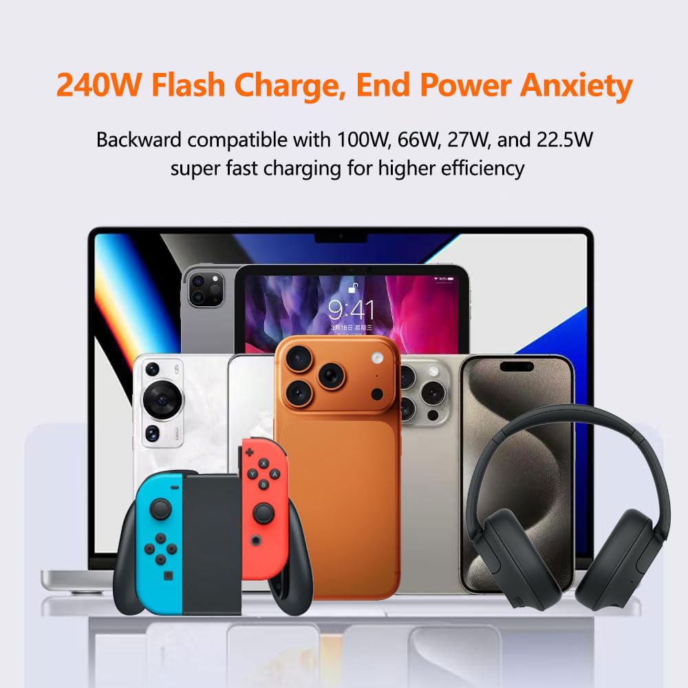 (3 Pack)240W 4.9FTBuilt-in USB C to USB C Invisible Stand Charging Cable Fast Charging Cable Phone Support Fast