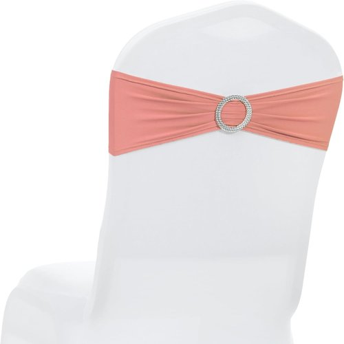 MDS Spandex Chair Sashes - Premium Stretch Covers with Buckle Slider | Pack of 10 - Coral Peach