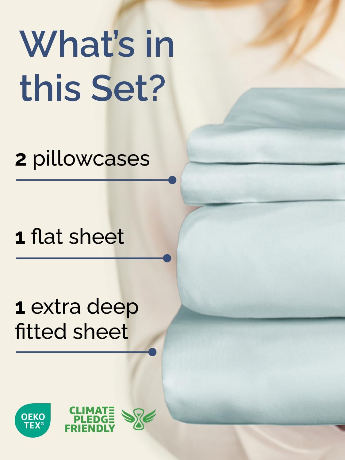 Skiennix Extra Deep Twin Sheet Set - 4-Piece Breathable Cooling Bedding - Soft, Wrinkle-Free Ice Blue