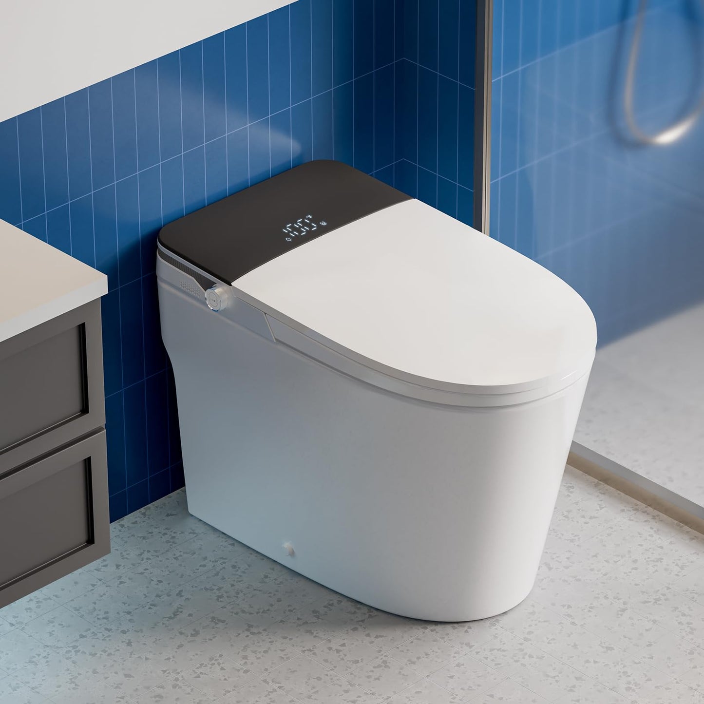 CLIRASS Smart Toilet with Bidet, Electric Bidet Toilet with Auto Powerful Flush, Auto Open/Close, Foot Sensor, Heated Elongated Seat (ADA Comfort Height), Night Light, Deodorization Remote (Gray)