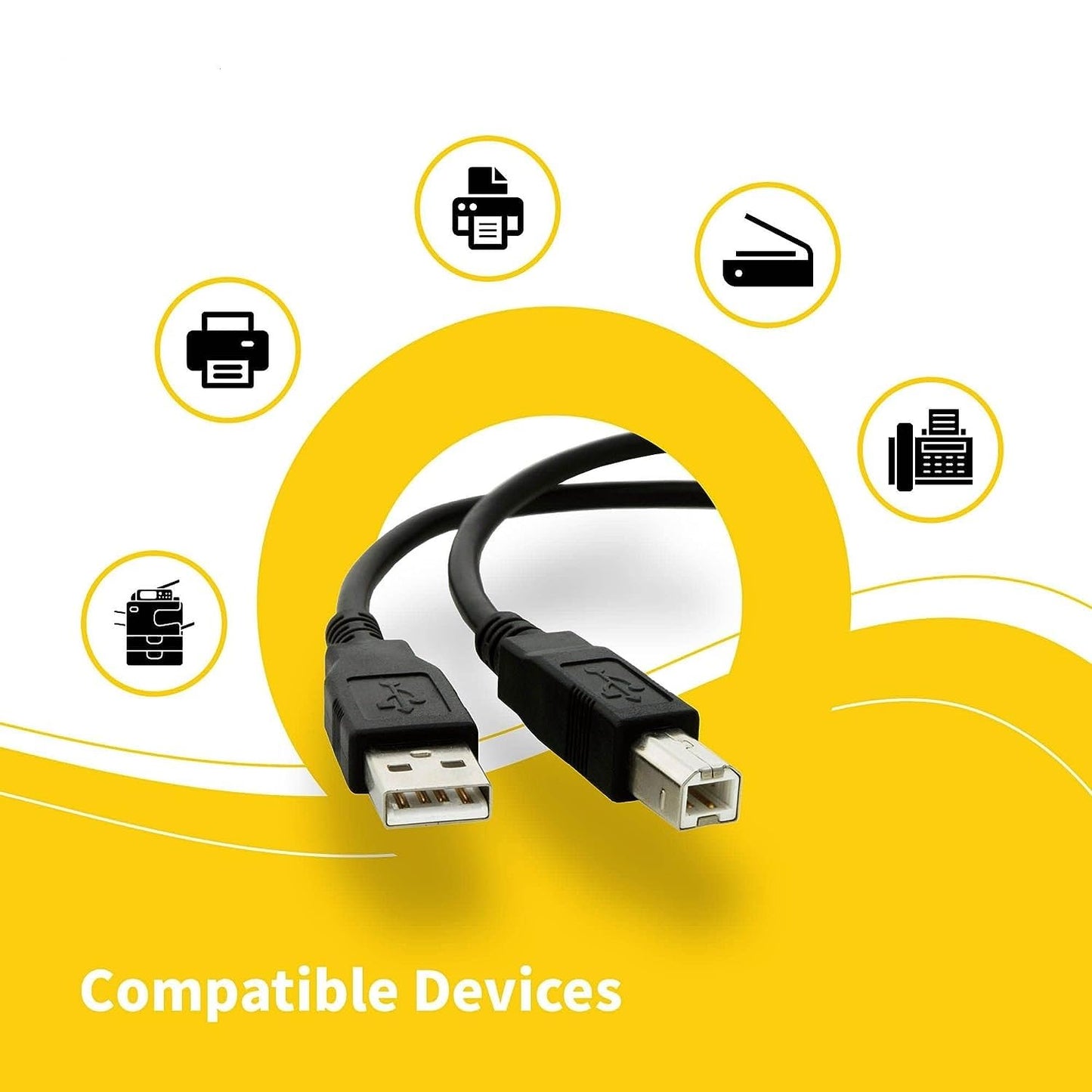 (10-Pack) (3-Feet) USB A to B Printer Cable, High Speed Transfer Scanner Printer Cord Compatible for HP Canon Dell