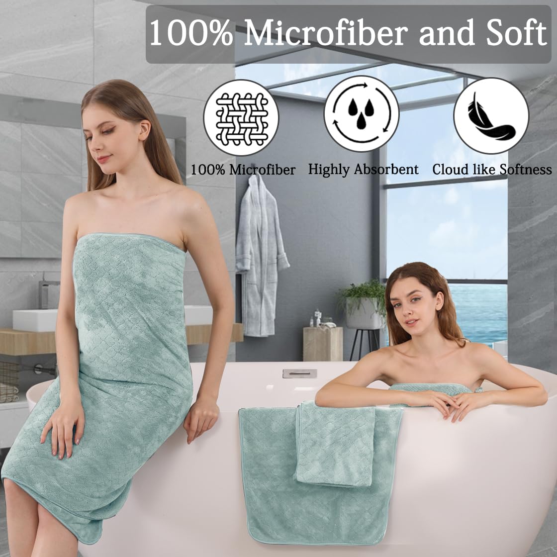 Ycosy 8-Piece Bath Towels Set,2 Oversized Bath Sheet,2 Hand Towels and 4 Washcloths - 600 GSM Soft Microfiber Highly Absorbent Quick Dry Shower Towel Collection for Bathroom Hotel and Spa,Mint Green