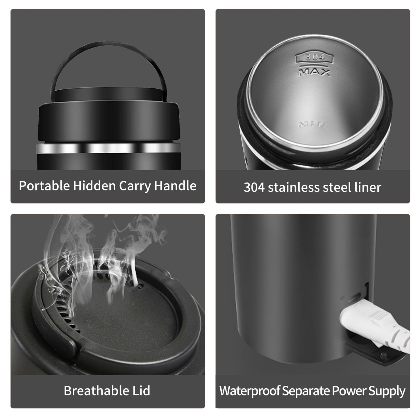 Travel Kettle, Portable Electric Kettle with 4 Temperature Controls, 304 Stainless Steel with Auto Shut-off, Black(120V)