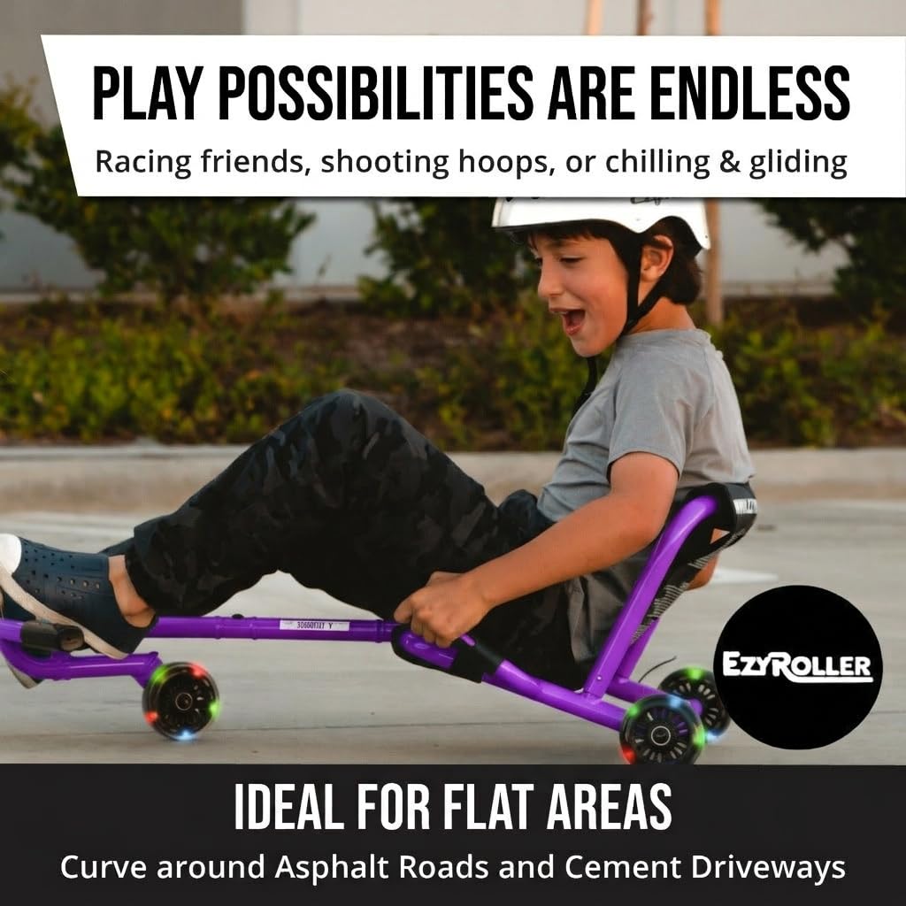 EzyRoller Classic with LED Wheels Ride On Toy for Kids, Ages 3-12, Up to 154 lbs - Purple