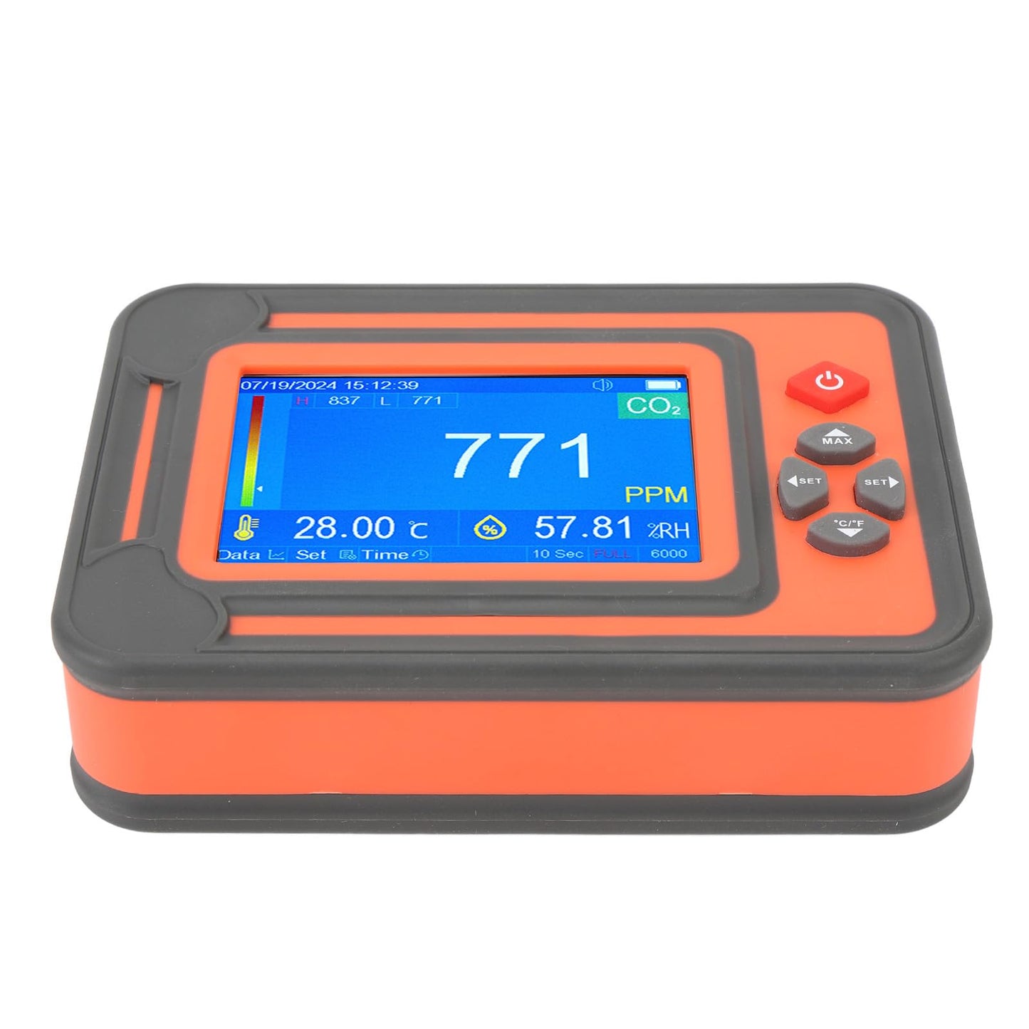 Carbon Dioxide Detector with Temperature and Humidity Meter - Infrared CO2 Monitor with 2600mAh Battery and 6000 Data Set Storage for Grow Tents Wine Cellars and Industrial (Red)