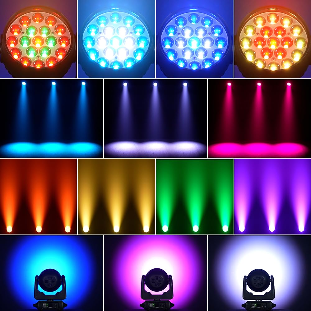 MINGJIE 19x15W Moving Head Stage Light,RGBW 4-in-1 LED Zoom Beam Wash Strobe Effect,DMX Sound Activated,540° Pan 270° Tilt,Professional DJ Lighting for Club Wedding Party Bar (Luces para)