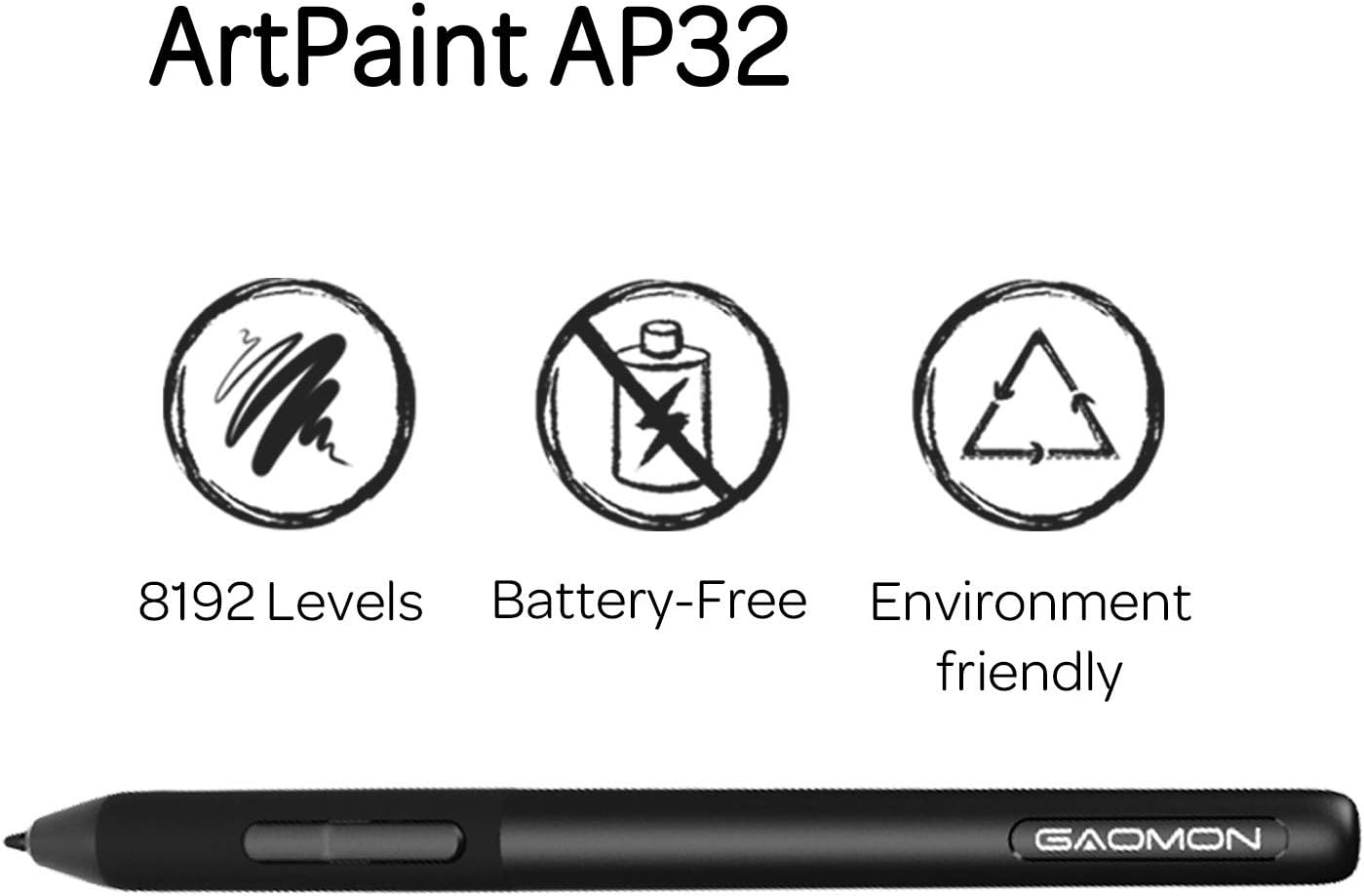 GAOMON AP32 8192 PD2200/S620/S630/M10KPRO/M106KPRO/M1220/M1230 Art Paint Battery-Free Levels Pressure Passive Stylus