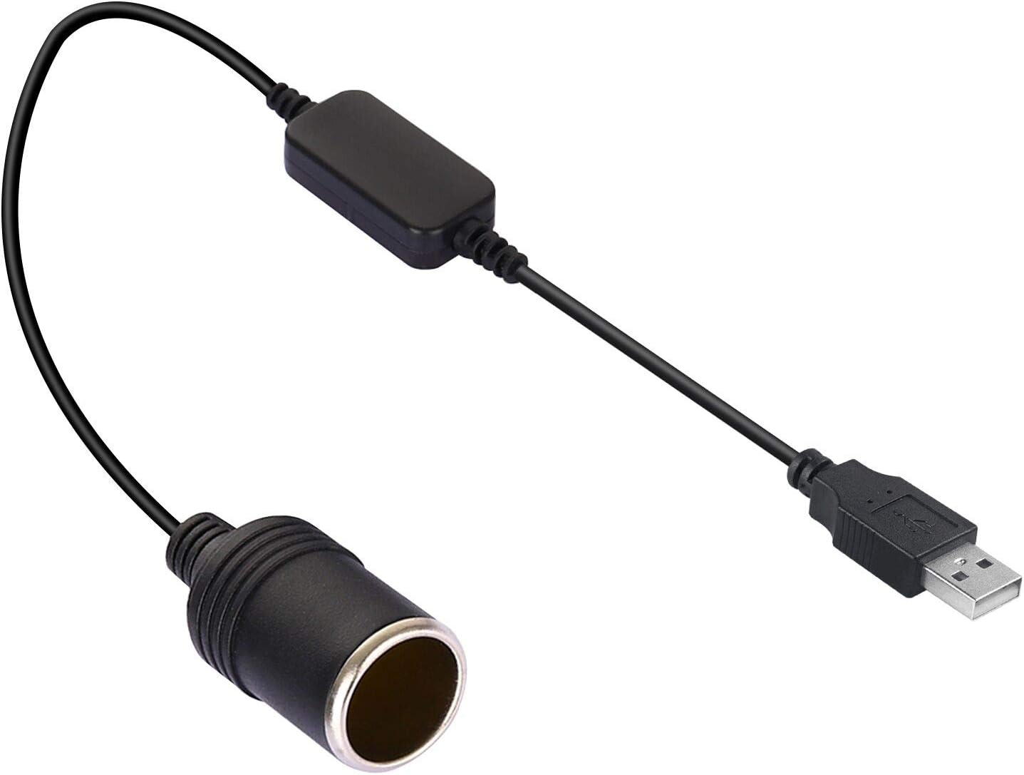 AJDPOI 12V (0.98FT/0.3M) USB A Male to Car Cigarette Lighter Socket Female Step Up Cable Inverter Converter