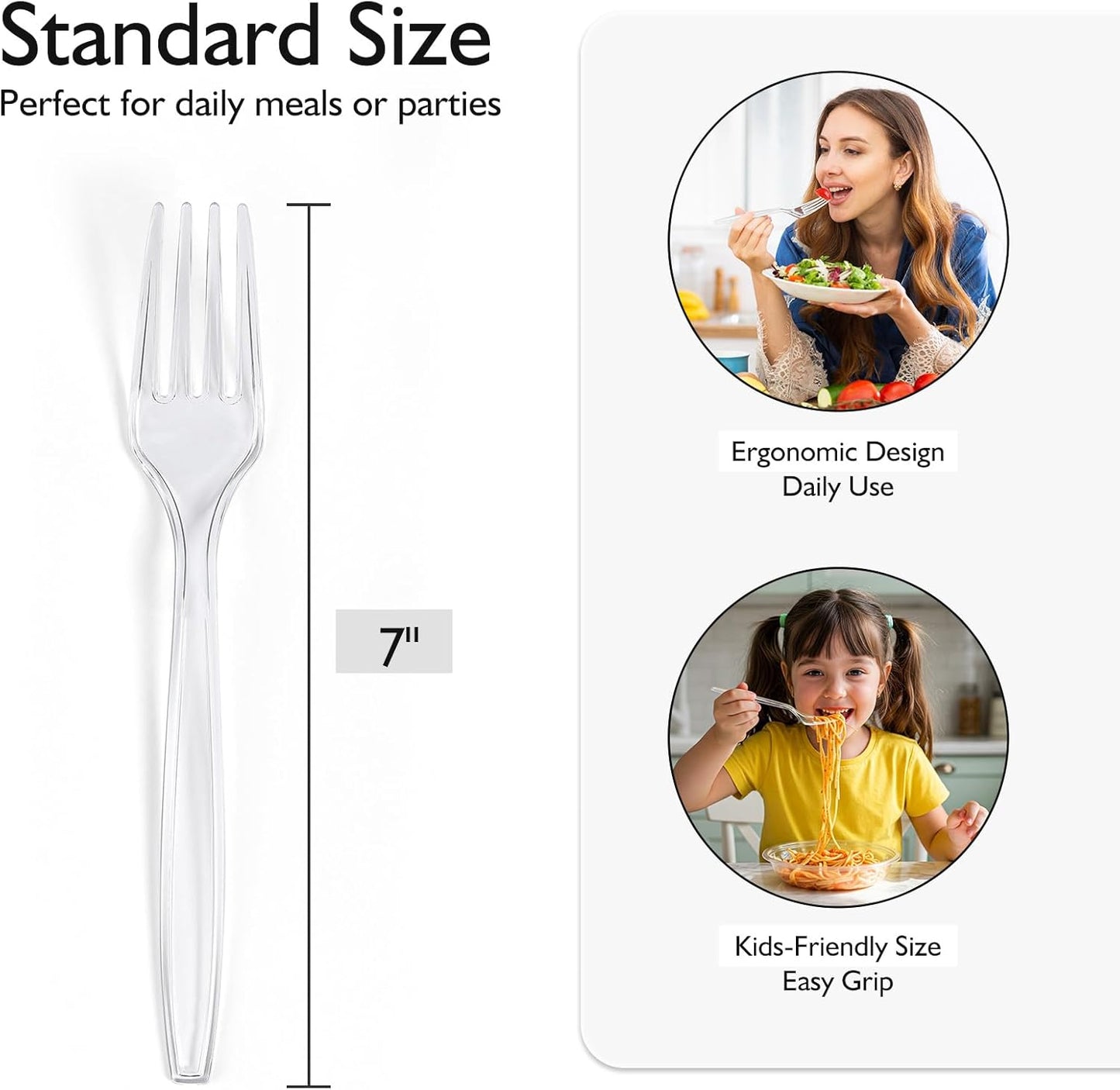 Regine Switzerland Clear Heavy Duty Plastic Forks - 300 Count Elegant Disposable Cutlery Set