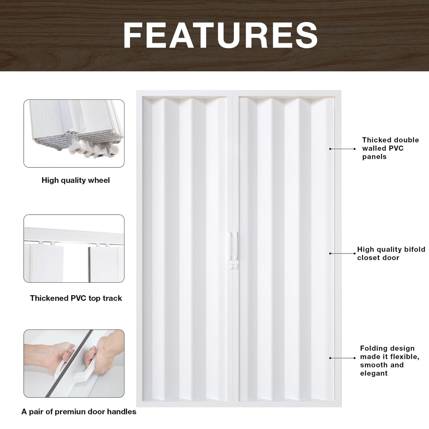 NeatiEase Accordion Door 60x80, Portable Interior PVC Folding Door, Bifold Closet Doors with Latch, Handle, Mounting Hardware