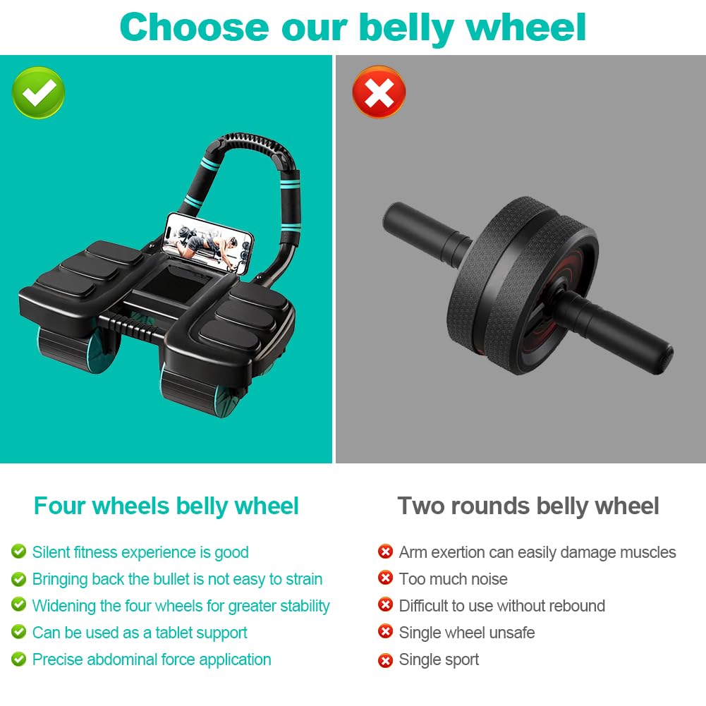 Four-wheel Automatic Rebound Ab Roller Wheel with Elbow Support, Abdominal Wheel Core Exercise Equipment for Home Gym, Abdominal Workout Machine for Men/Women Beginners (Blue)
