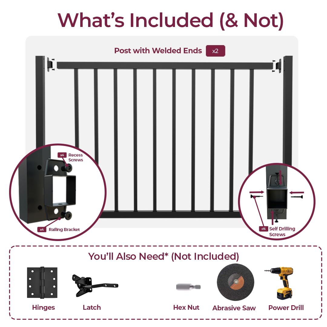 Heavy-Duty Galvanized Steel Fence Gate Kit Pre-Welded, Rust-Resistant Metal Gate for Outdoor Fencing & Railing gate, Porch, Patio & Deck, Adjustable Railing Design (4 ft. x 36 inch.)