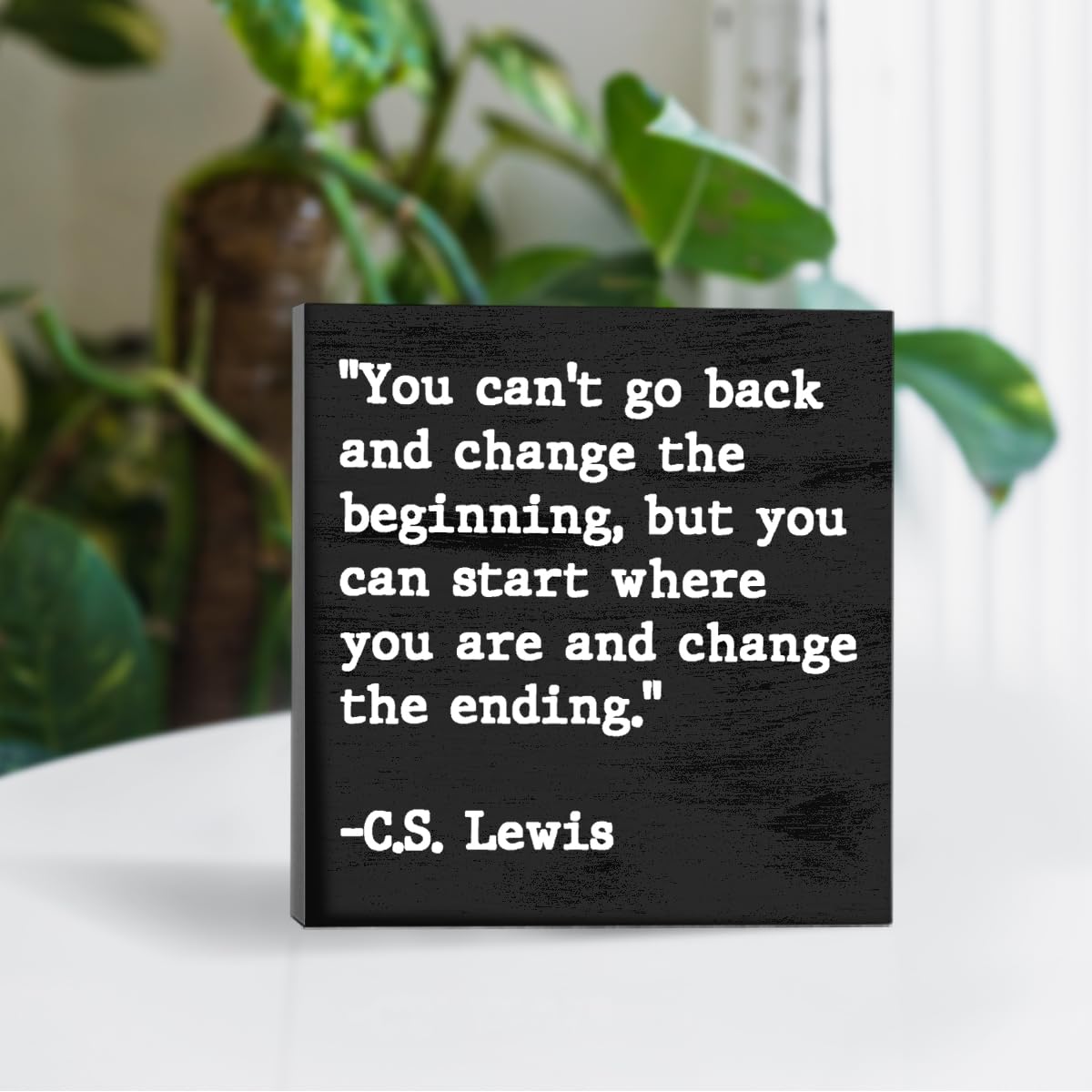 Inspirational Quotes Office Decor Wooden Box Sign for Home Office Desk Shelf Table Motivational Wall Decor Inspirational Gifts for Women Men Friends - C.S. Lewis 5 X 5 Inches (Black)