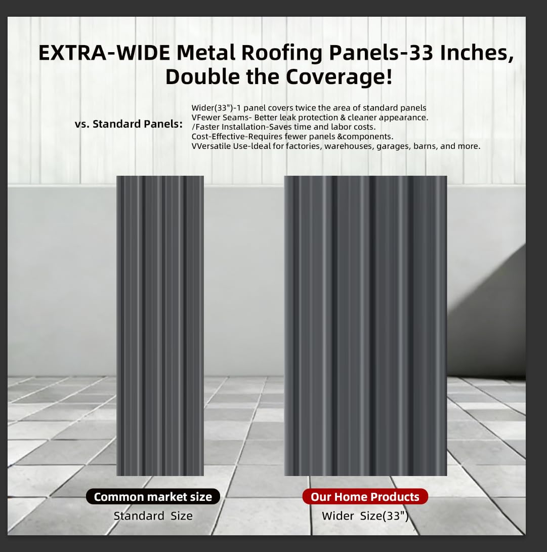 ZUROCK 62"x36" Corrugated Metal Roof Panels, Extra-Wide & 50% Wider, 30% Thicker Galvanized Steel with Anti-Rust Coating, Waterproof for Shed, Garage, Warehouse, Patio, Includes Screws, 8-Pcs Gray