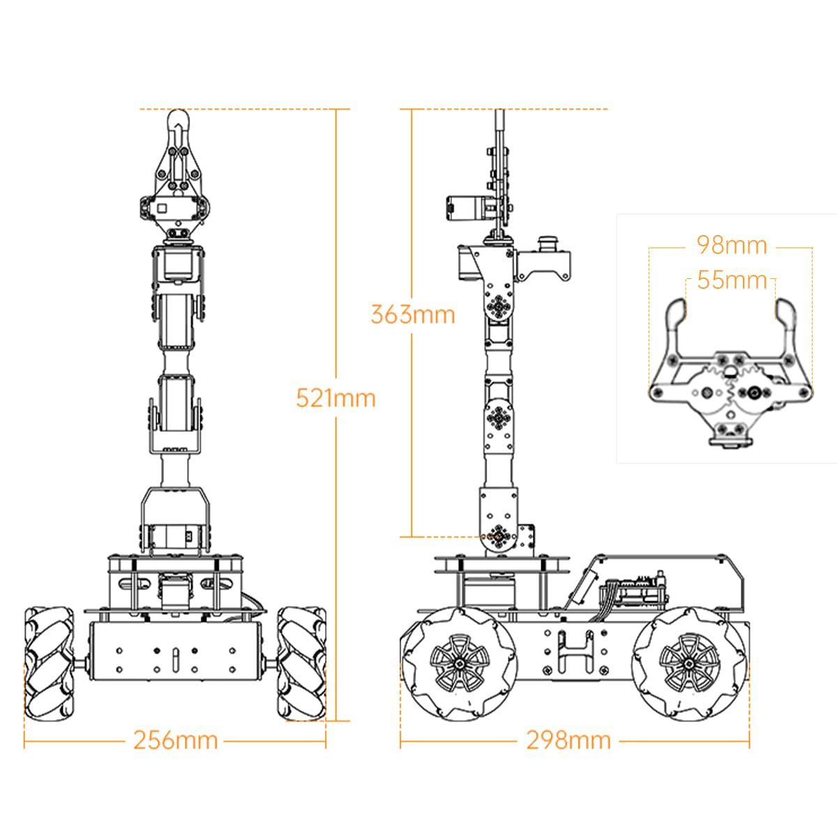 LewanSoul ROS Robotic Arm with Raspberry Pi 5 8GB Open Source Programming FPV AI Vision 6DOF/Axis Smart Robot Kit, 4WD Mecanum Wheel Big Chassis, ArmPi Pro with RPi 5 8GB