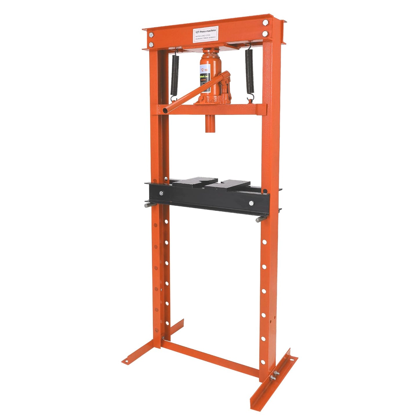 Hydraulic Press 12 Ton Hydraulic Shop Press H-Frame Garage Floor Adjustable Shop Press with 2 Plates Adjustable Working Table Height, Orange