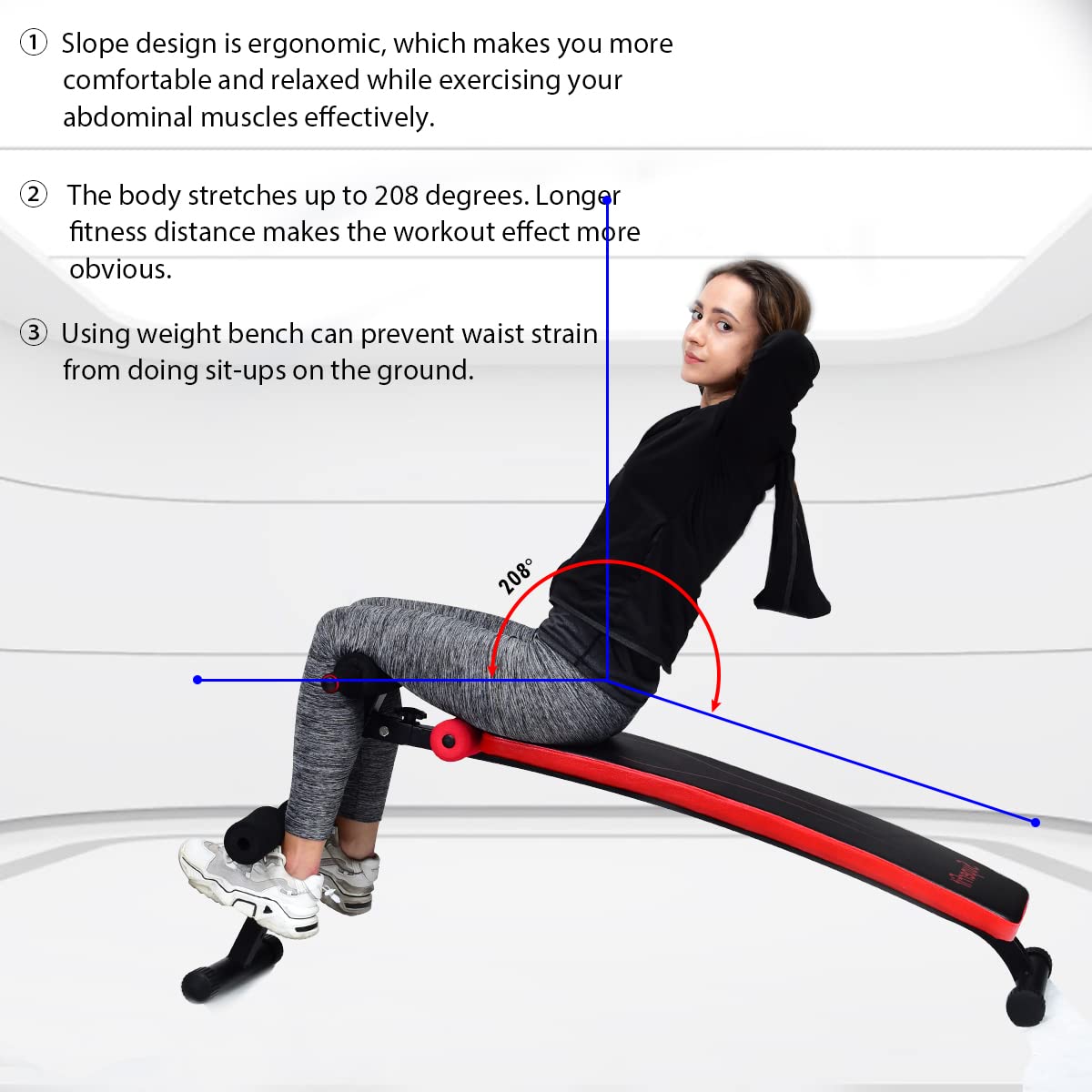 Goplus Adjustable Sit Up Bench, Abdominal Training Workout Slant Bench, Decline Curved Ab Bench for Home Gym Ab Exercises (Red)