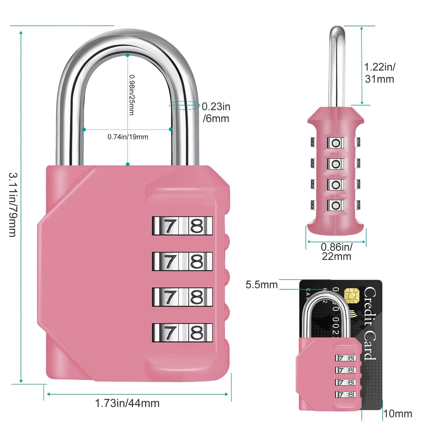 ZHEGE Combination Lock, 4 Digit Combination Padlock Outdoor, School Lock, Gym Locks (Pink)