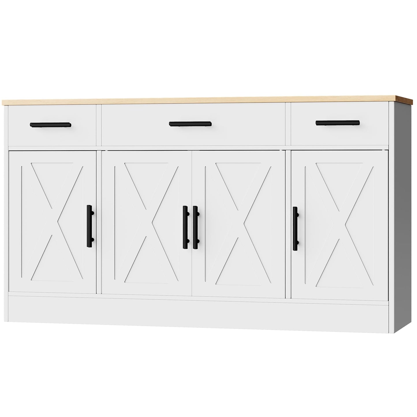Shintenchi Buffet Cabinet with Storage,53.4" Large Kitchen Storage Cabinet with 3 Drawers and 4 Doors,Wood Farmhouse Buffet Sideboard with Adjustable Shelf for Kitchen Living Room, White
