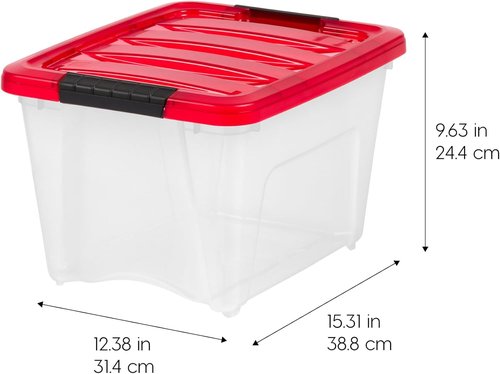 IRIS USA Stackable Plastic Storage Bins - 19 Qt, BPA-Free, Durable, 4 Pack, Red with Lids