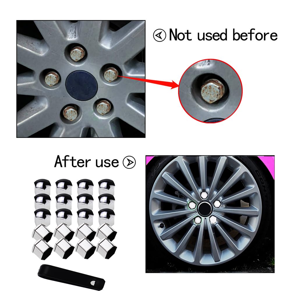 Nihfien 20 Pcs Wheel Lug Nut Covers Bolt Caps,19mm Silver Universal Anti-Rust Car Tire Nut Caps Bolt Cover,Hexagonal Plastic Tire Bolt with Removal Tool (Silver)