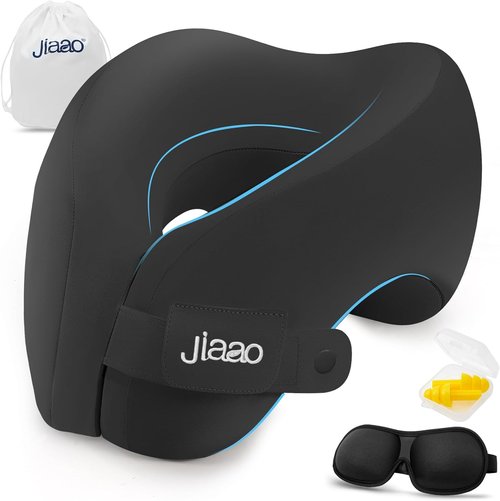 Jiaao Travel Pillow - Memory Foam Neck Support with Eye Mask & Earplugs | Ideal for Airplanes & Road Trips