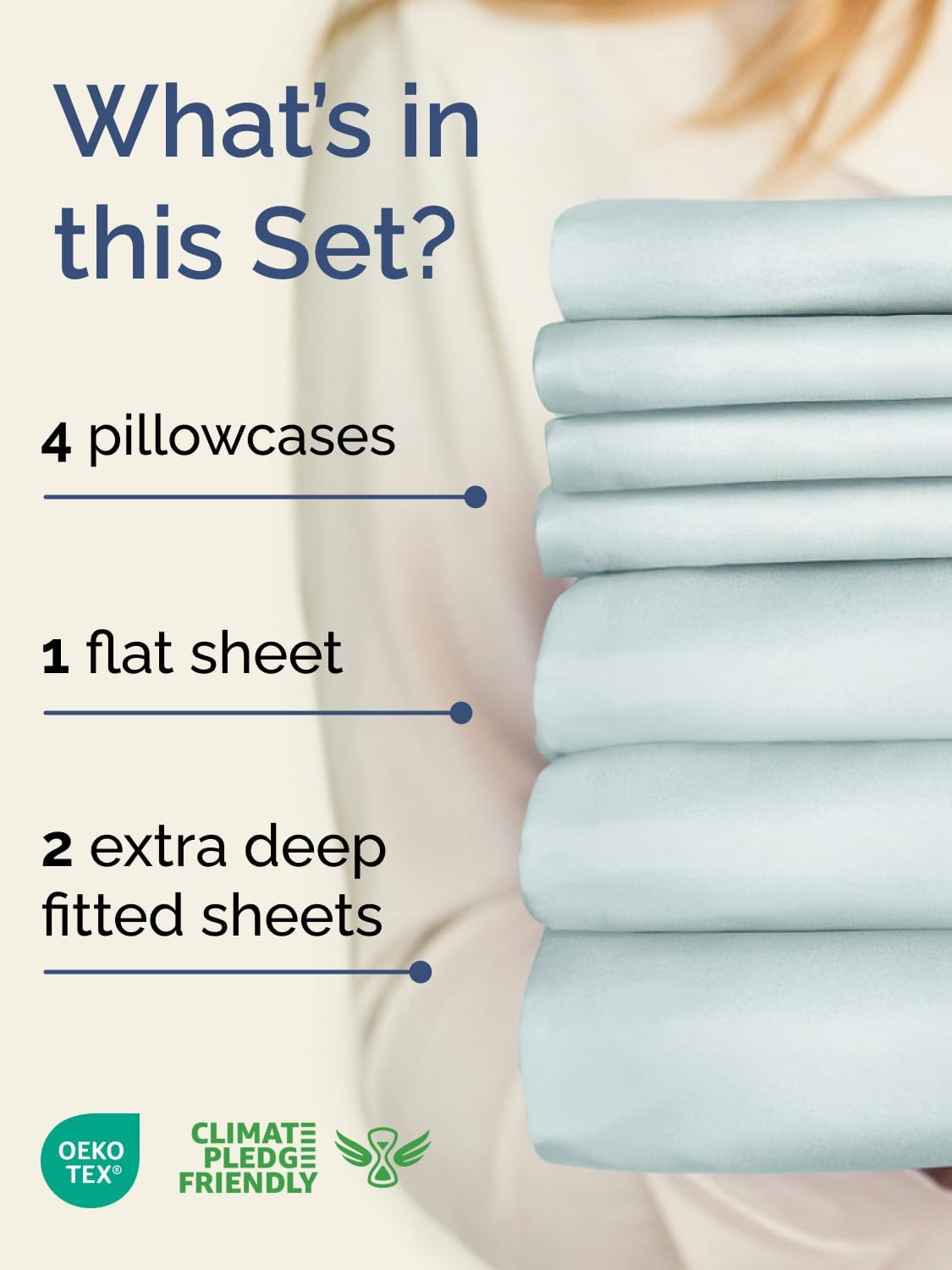 Skiennix Extra Deep Split King Sheet Set - 7 Piece Breathable Cooling Bedding - Soft Wrinkle-Free Ice Blue