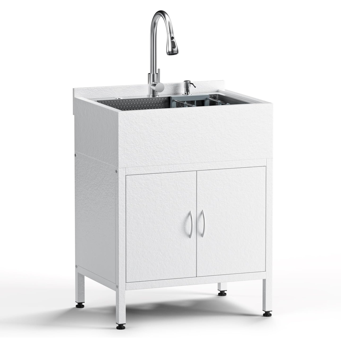 Laundry Sink with Cabinet, 26-Inch Wider Stainless Steel Utility Sink, Full Body Heavy Duty Design for Kitchen, Bathroom, Garage & Multi-Use Applications