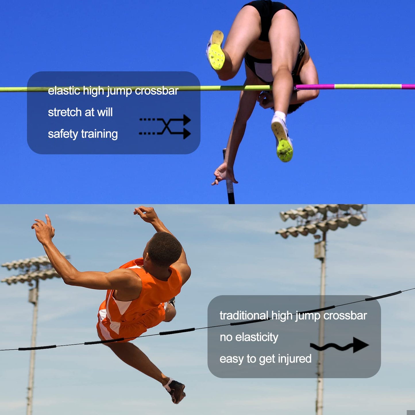 High Jump Elastic Crossbar, 8.2ft Long Pole Vault Elastic Bungee Cord High Jump Training Equipment Elastic Crossbar Foam Track & Field Equipment for Beginners Athletes Practice (Black)