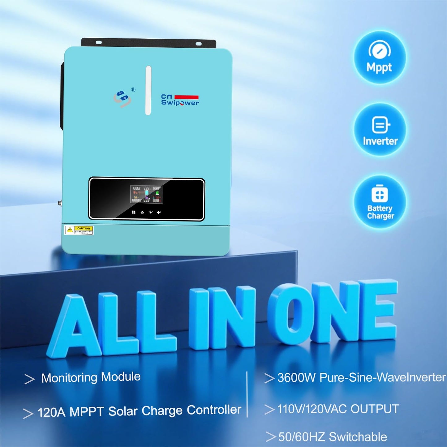 3600W Pure Sine Wave Solar Inverter with 120A MPPT Charge Controller - 24V DC to 110V AC Converter for RV, Home Backup and Off-Grid Systems