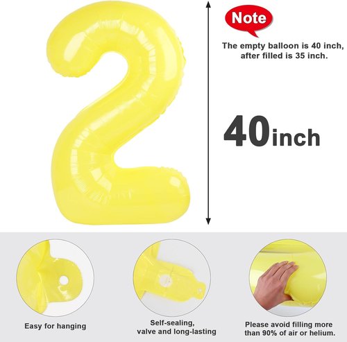 2 Numbers Balloon - 40 Inch Yellow Birthday Decor | Perfect for 2nd, 12th, 21st Parties & Celebrations