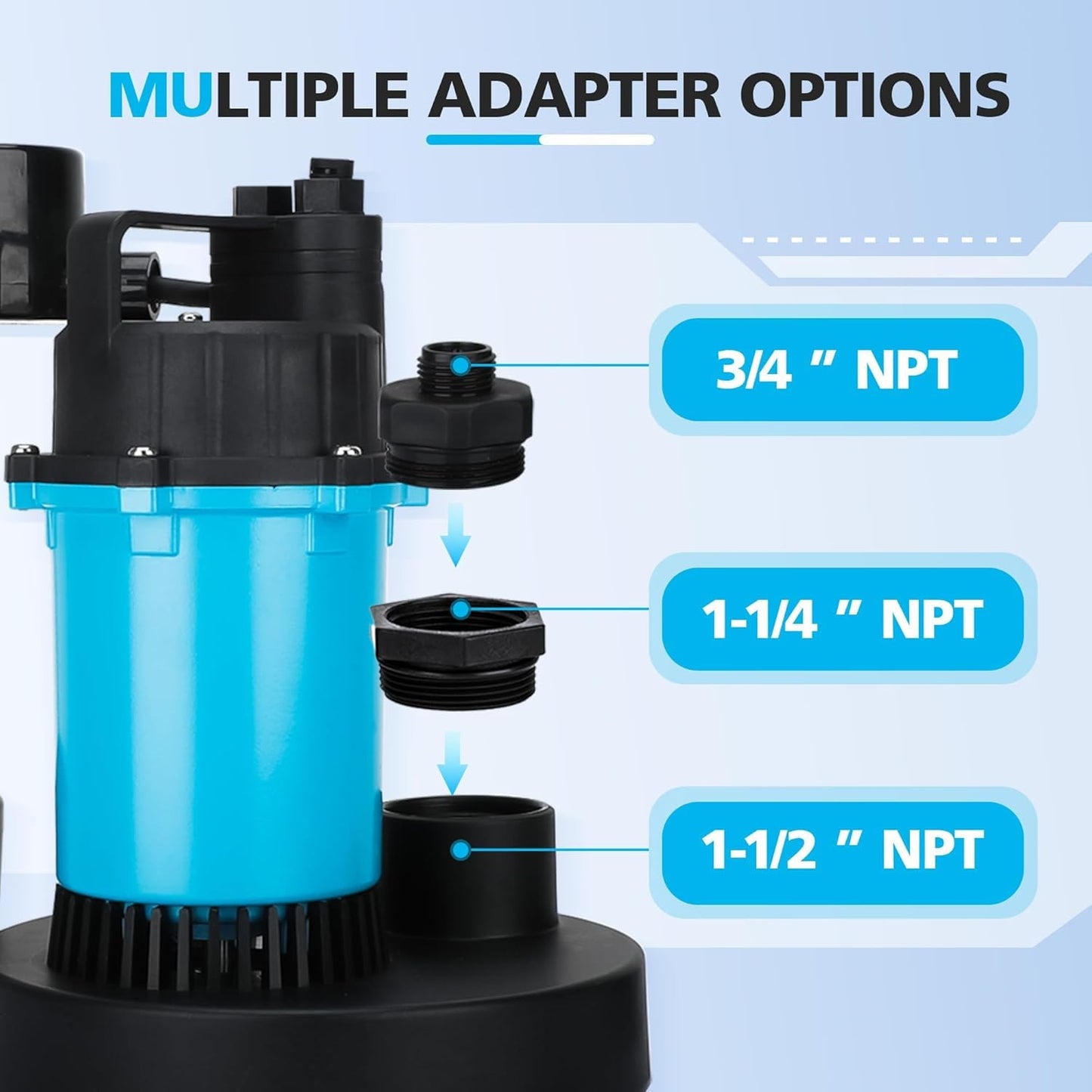 LEO Sump Pump Submersible Vertical Float Switch Automatic Utility Pumps for Clean/Dirty Water Pump Thermal Protector for Basement Pool Draining, Sky Blue