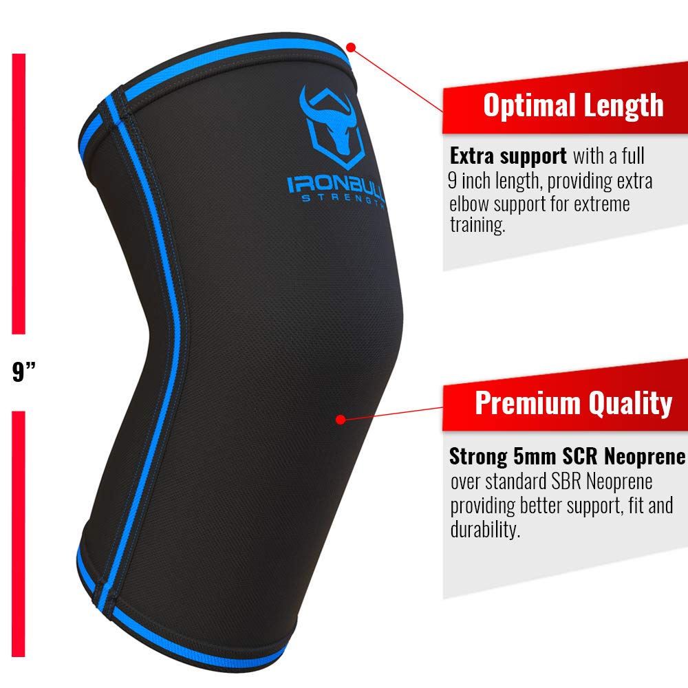 Elbow Sleeves 5mm (1 Pair) - High Performance Elbow Sleeve Support for Weightlifting, Weight Training & Powerlifting - Best Compression Straps - for Men and Women (X-Small, Black/Blue)