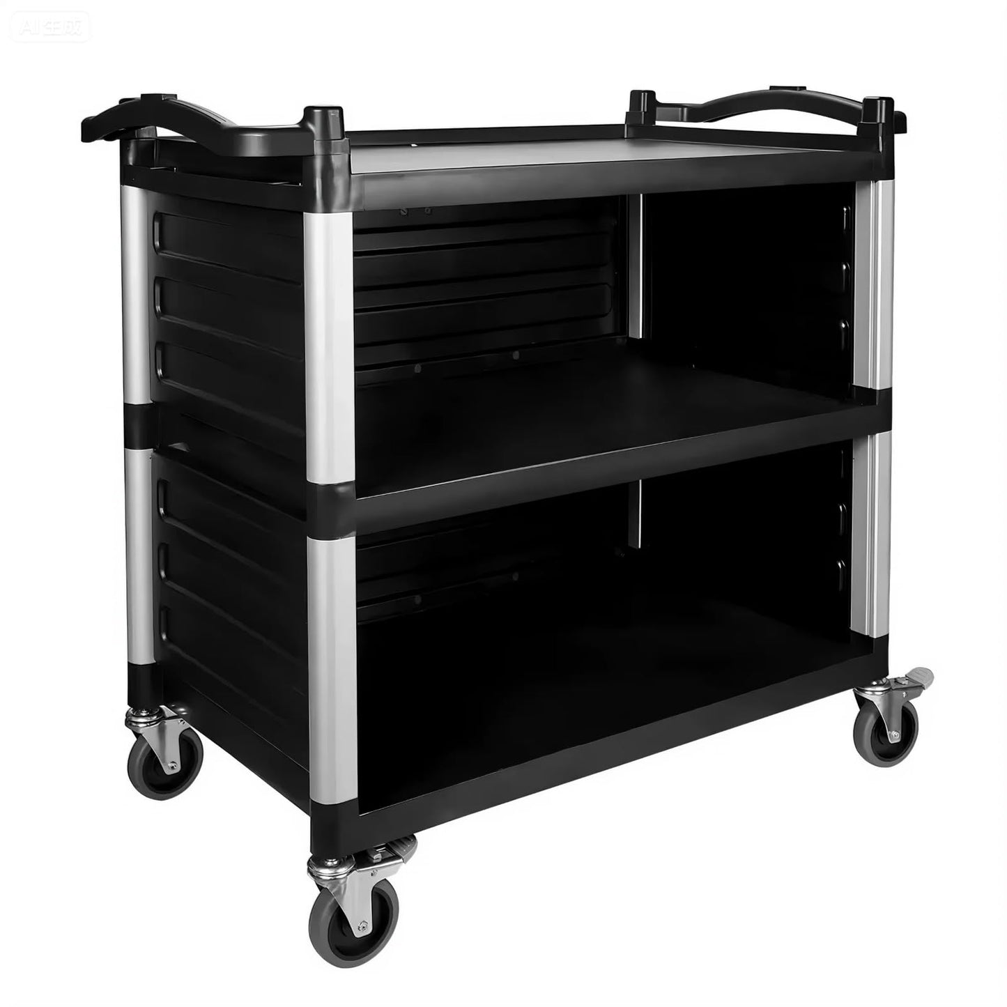 NorthSky Select Dual-Handle Utility Service Cart, 3 Shelves, 440 lb. Capacity -Black Plastic Shelves, Lockable Swivel Casters - Suitable for Hospital, Lab, Hotel, Office Transport & Organizing