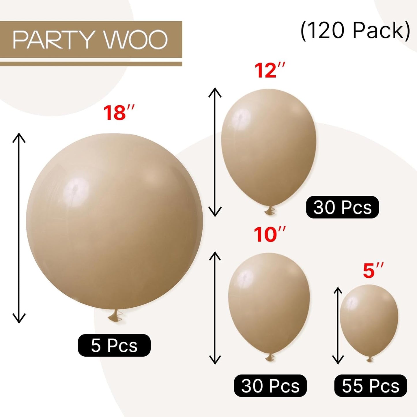 PartyWoo Cream Balloons - 120 Pcs in Beige, Ivory, and Nude for Boho Fall Party Decor | 5-18 Inch Sizes