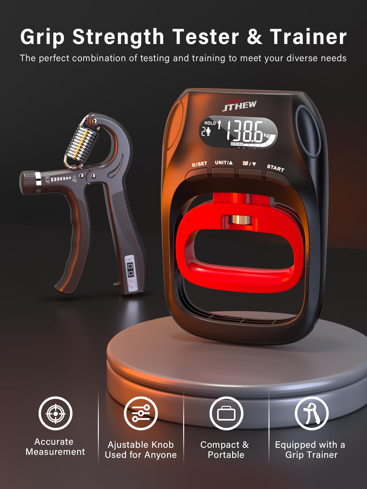Grip Strength Tester Trainer - Electronic Hand Dynamometer of 400lbs/180kg & Grip strengthener with Adjustable Resistance for Sport