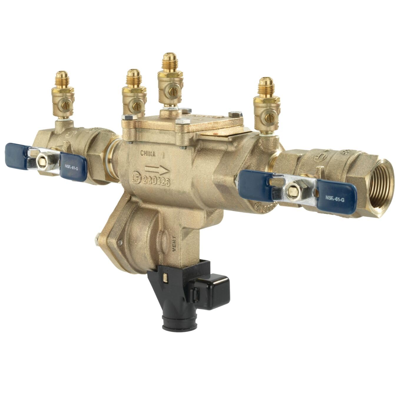 Febco LF860 Series 1" Lead-Free Bronze Reduced Pressure Zone Backflow Preventer Assembly, Quarter Turn Shutoff, Small Diameter, Flood Sensor with SentryPlus Alert Technology for Relief Valve