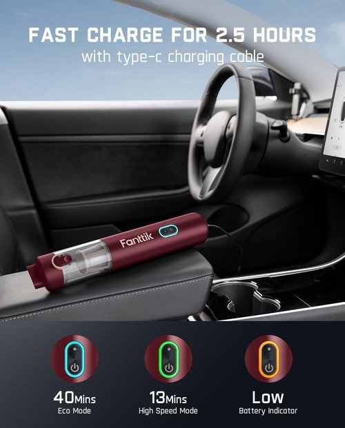 Fanttik Slim V8 APEX Car Vacuum - 4-in-1 Portable Mini Cordless Vacuum with 19000Pa Suction Power | Red